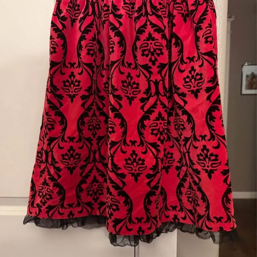 Girls Hanna Andersson Red Velvet Black Brocade Dress‎ Lace Trim-Size 120cm (6/7)